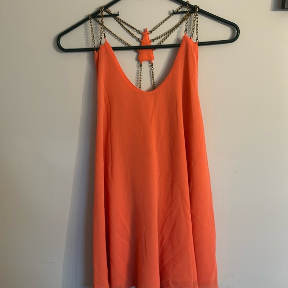 Audrey Coral Chain-Back Sleeveless Mini Dress